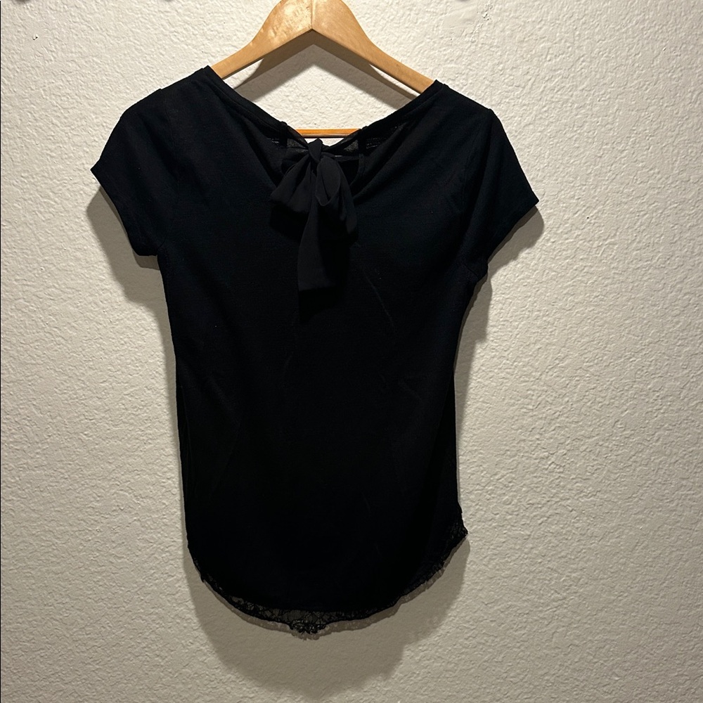 LC Lauren Conrad Black Lace Trim Tie Back Top Small Boho Cottagecore - Picture 6 of 14